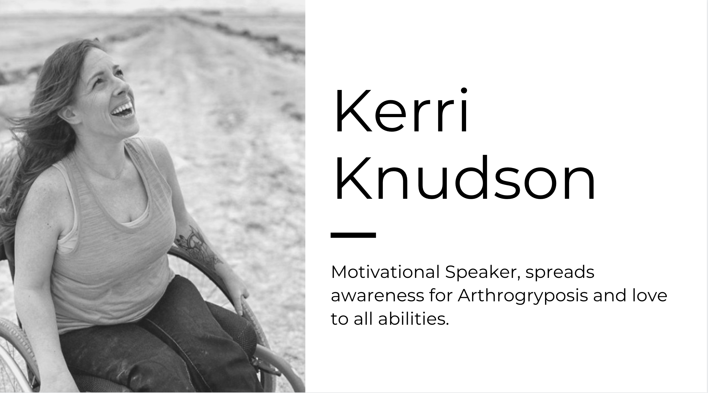 Kerri Knudson- Motivational Speaker, spreads awareness for Arthrogryposis and love to all abilities - Lamo Footwear